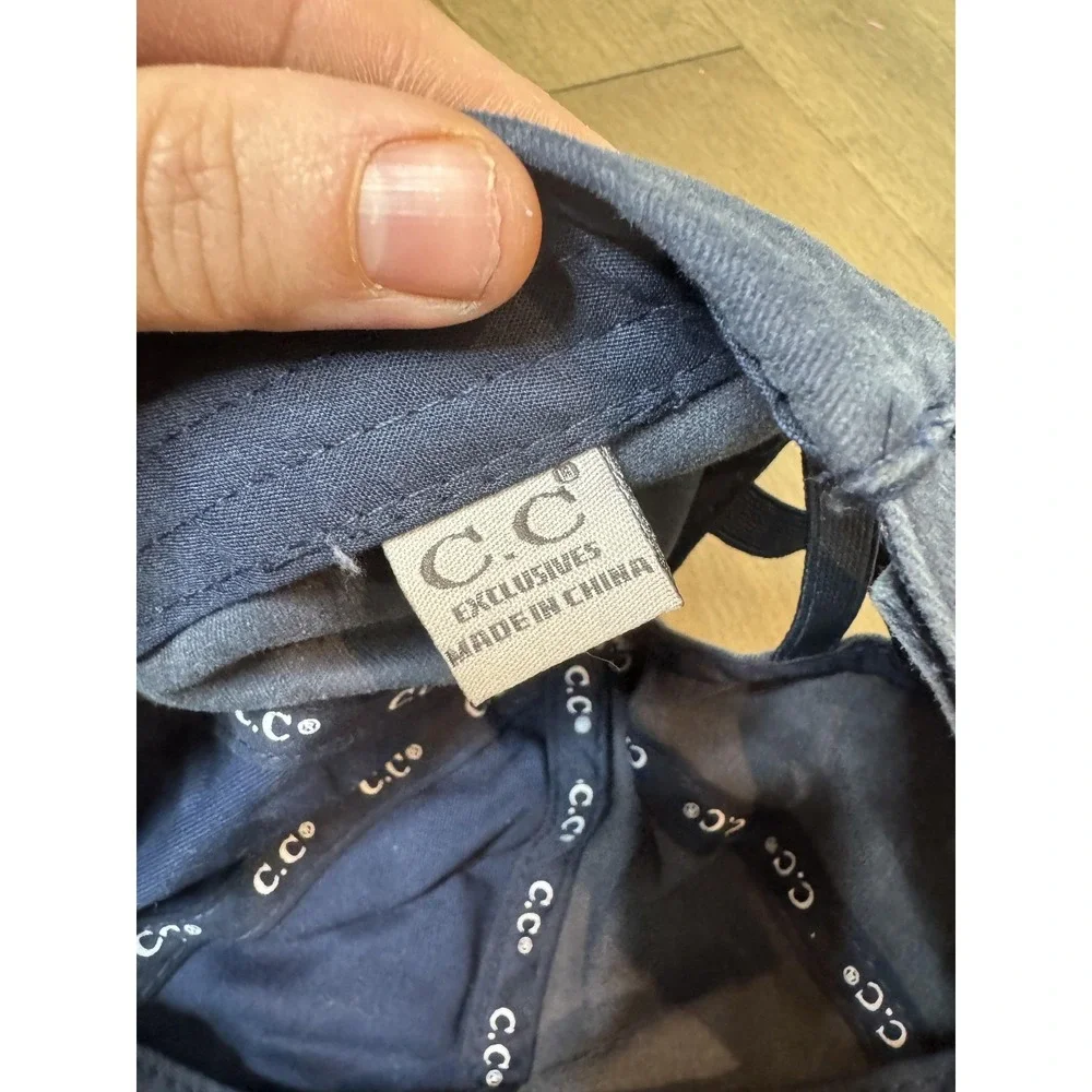 CC Exclusives Hat Cap Strap Back Womens Blue Distressed Ponytail Criss‎ Cross